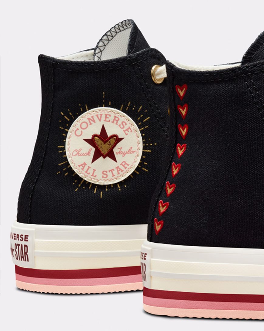 Sapatos Plataforma Converse Chuck Taylor All Star Lift Hearts Cano Alto Menina Pretas | PT X083019